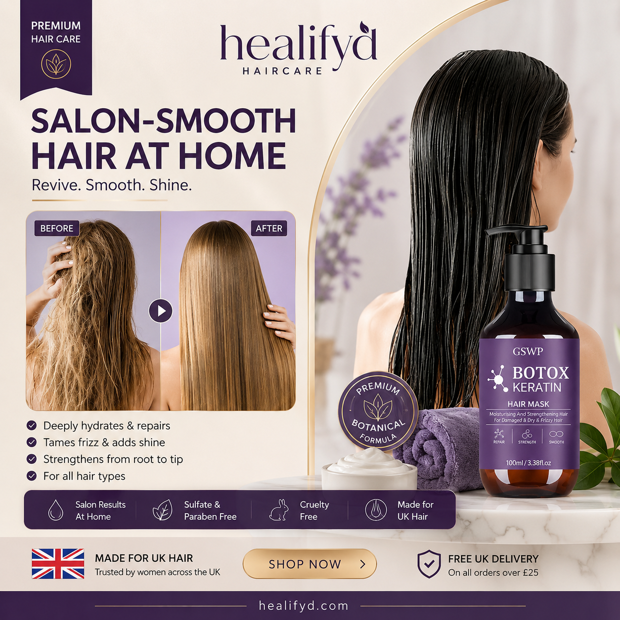 GSWP Botox Keratin Hair Mask – 100ml | Moisturizing & Anti-Frizz Treatment